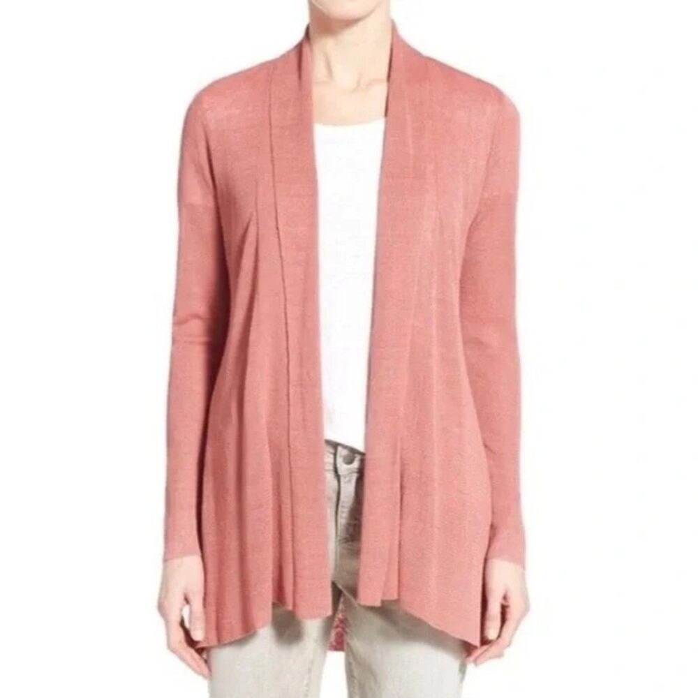NWT Eileen Fisher Fine Organic Linen Crepe Rib Shaped Cardigan Sz. XL